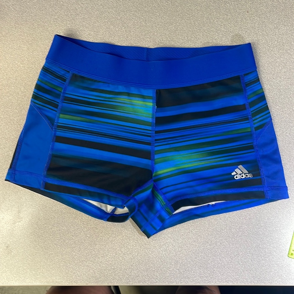 Adidas Techfit Medium Compression Short Blue Stri… - image 1